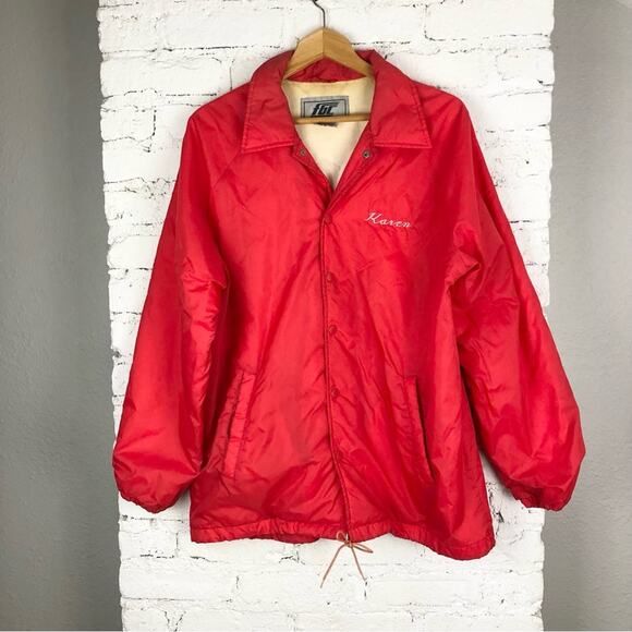 Vintage Karen Red Nylon Zip Sports Windbreaker Jacket - Picture 1 of 5